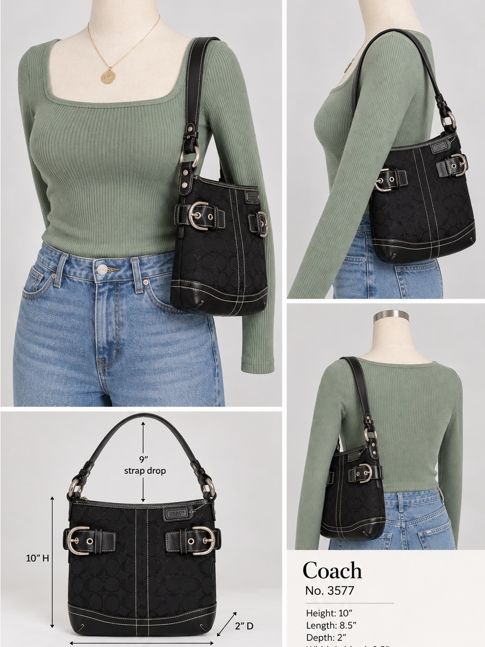Vintage Coach Soho Signature Jacquard Shoulder Bag Black Leather Trim Y2K